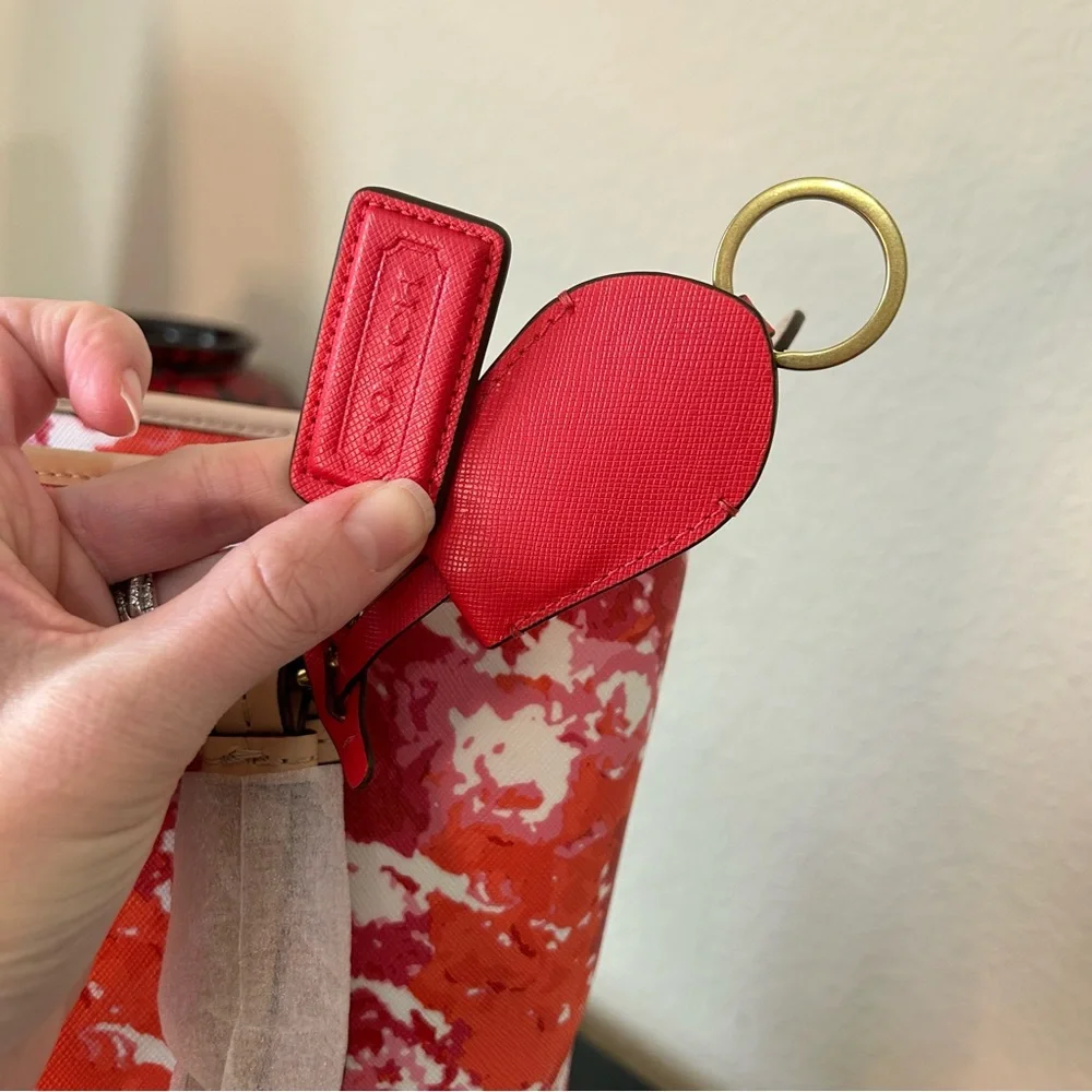 Coach Red and Pink Payton Floral Print Zip Top Tote Bag MSRP $328 - Picture 9 of 16